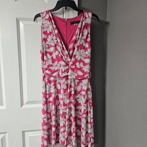 Sleeveless Pink Floral Twist-Front Dress